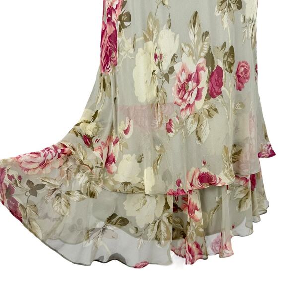 Vintage Cattiva  Women’s Floral 100% Silk Layered Slip Dress Size 10 Sage Green - Picture 5 of 12